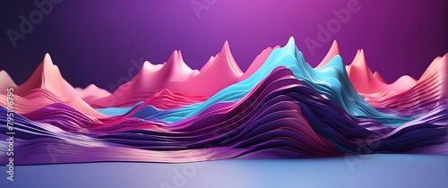 3D digital art of abstract waves in a vibrant purple landscape, with a sense of motion and depth