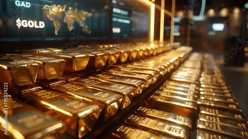 Stacked Golden Bullion Bars with Live Digital Price Display Showcasing Wealth Investment and Financial Stability