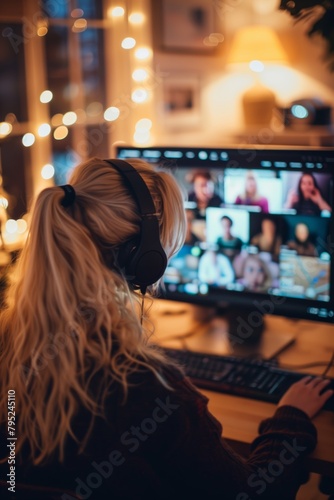 Cozy Online Meeting in Warm-Lit Room