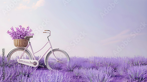Bicycle in lavender field with flowers. 
