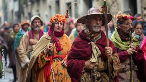 Way Of St. James | Arrival Of The Pilgrims In Santiago De Compostela | Religious Tourism And Spiritual Journey
