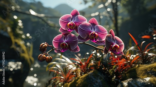 Dew-Kissed Purple Orchids in Natural Setting