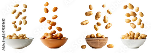 set of potatoes flying into bowls 