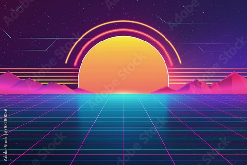 Colorful 80s themed background, retro style.