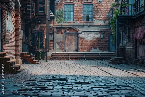 Empty street stage cobblestone alley brick.