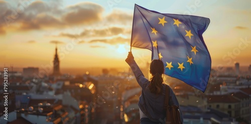 Young woman with European flag