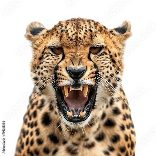 A cheetah with its mouth open and teeth showing.