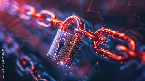 A padlock with a chain link symbol, symbolizing the security and transparency of blockchain