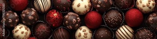 Array of chocolates creating a delectable backdrop, tempting the senses with their variety and richness..