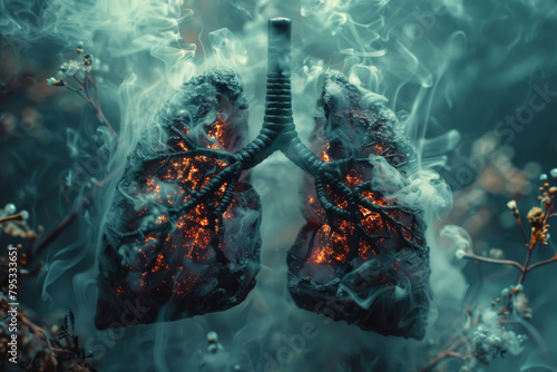 A pair of lungs that have been burned and are now smoking