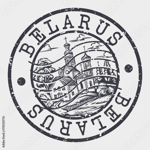 Belarus, Stamp Postal. Silhouette Seal. Passport Round Design. Vector Icon. Design Retro Travel. National Symbol. 