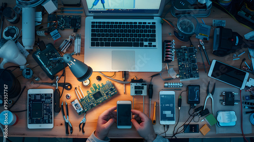 Dedicated Electronics Repair Specialist Meticulously Fixing a Smartphone at an Organized Workstation