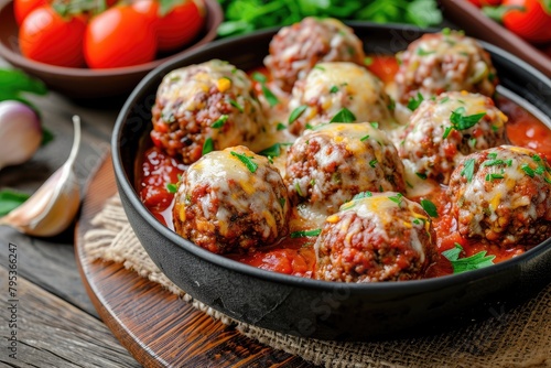 meatballs with sauce and melted mozzarella cheese