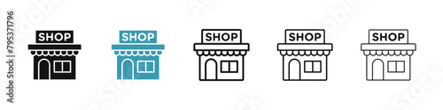 Shop line icon set. retail store line icon. small local business sign. marketplace store pictogram. grocery shop icon for Ui designs.