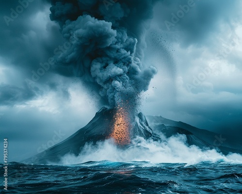 Steam rising from an erupting underwater volcano , high resulution,clean sharp focus