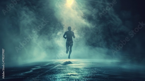 Dramatic sports background featuring a runner in an isolated scene against a dark backdrop.