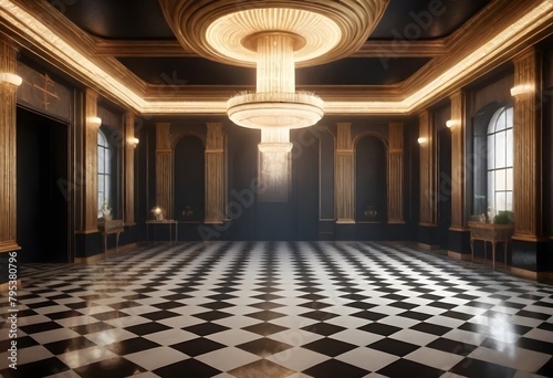 A realistic 8k art deco ballroom with a glossy che (1)