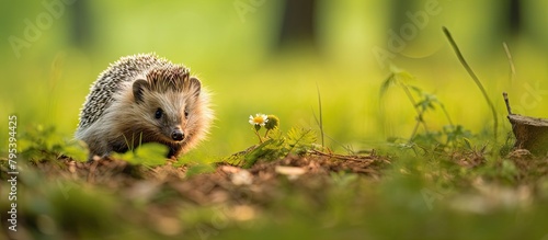 Hedge wandering in forest grass