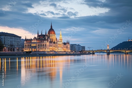Budapest skyline with the strikingly beautiful Parliament building at Hungalian Parliament and Danube River, Budapest,, Ai generated