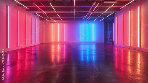 Spacious Gallery Illuminated with Gradient Neon Lights