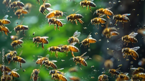 Swarm of Bees Flying in the Air