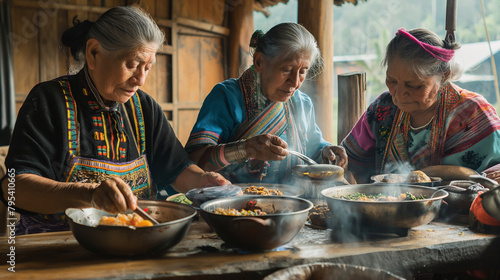 Elders passing on traditional cooking methods and recipes to younger generations. Knowledge, happiness, love, self-development and self-knowledge, friendship, respect for each othe