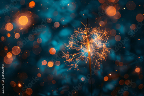 A firework bokeh, bursts of light softly fading into the night sky,