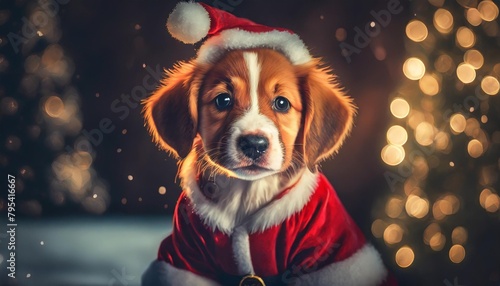 beautiful puppy dressed as santa clause