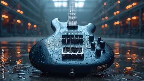 A black electric bass guitar. AI generate illustration