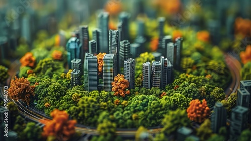 A tilt-shift image of a city made of Legos.