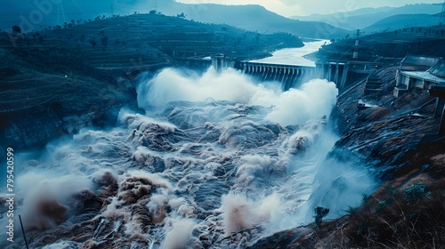 Dawn's Catastrophic Dam Rupture: A Massive Water Torrent Overwhelming the Valley