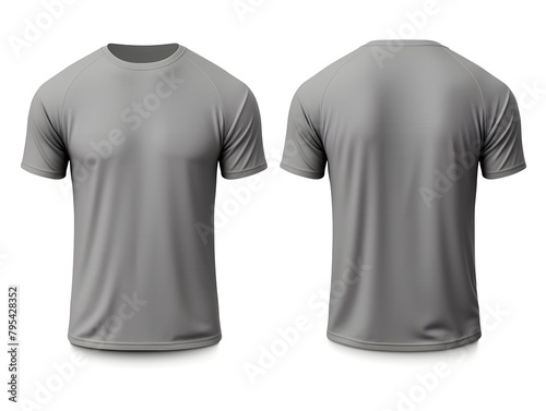 Heather gray t-shirt front and back view clothes on isolated white background