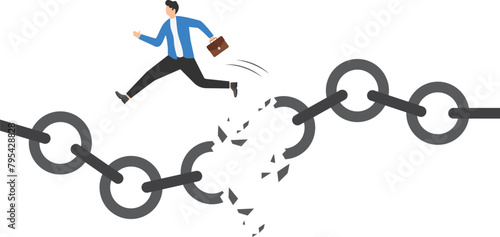 Businessman escaping the broken chain