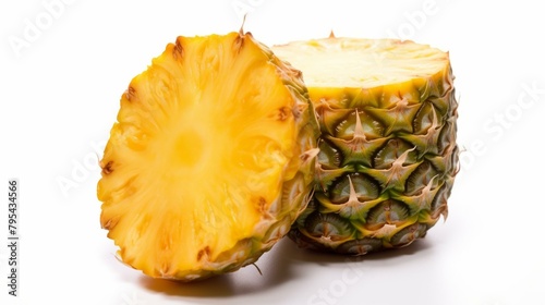 b'Half of a pineapple isolated on white background'