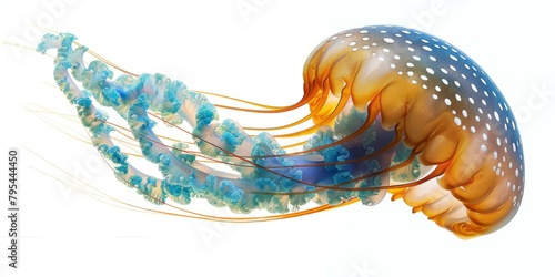 b'An illustration of a jellyfish with blue and orange tentacles'