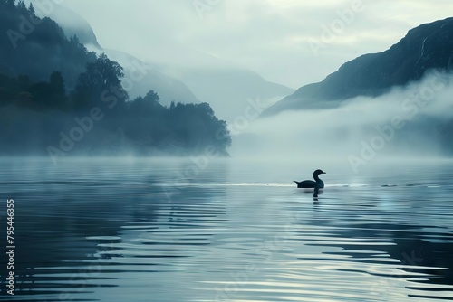 mysterious silhouette in misty loch ness legendary scottish highlands landscape