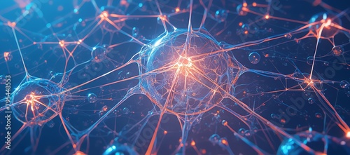 An intricate network of neurons in the brain, glowing with energy and firing action patterns. 