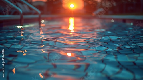 Sun Setting Over Swimming Pool