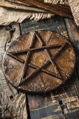 Jewish religious symbols - star of David, Torah hebrew, yarmulke - closeup 