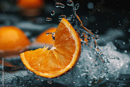 fresh orange falling in water 