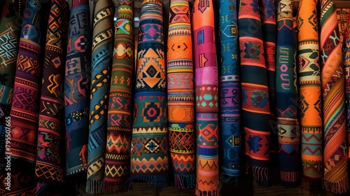 Colorful andean peruvian textiles with native patterns