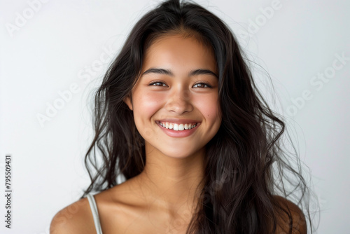 Portrait of beautiful asian young smiling woman. Cosmetology concept. 