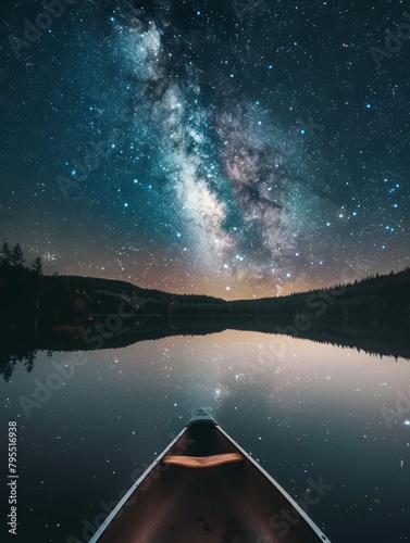 Starry Night Sky Tranquil Lake Milky Way Reflections Landscape Scene