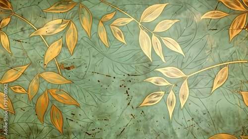 texture of beige and green Japanese paper leaf seamless pattern