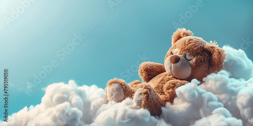 Cute baby teddy bear sleeping on the cloud relax and dream Heavenly Cuddle A Teddy Bear Finds Serenity on a Fluffy Sky