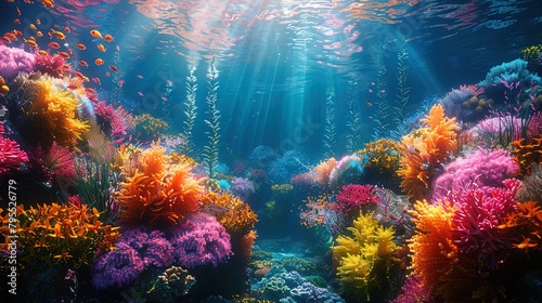 Beneath the surface, coral reefs stretch out like underwater gardens, teeming with life and vibr