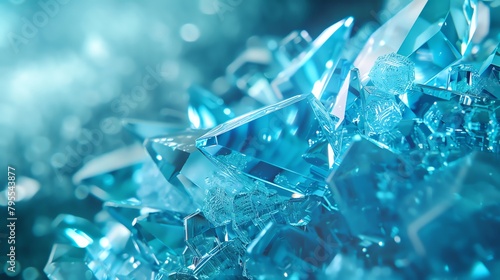 Cyan hexagonal crystals growing on a 2D card, resembling natural mineral forms