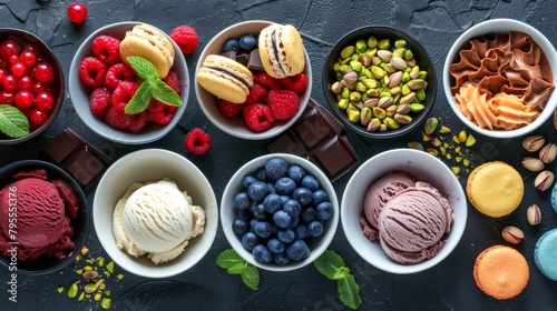 Vegan gelato in a summer sundae arrangement, offering sweet, natural flavors in a creamy, frozen treat setting.