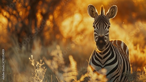 zebra in the wild, A Zebra Amidst the Warmth of Sunset. Generative AI