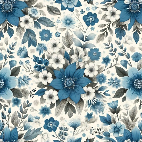  Blue and white floral chintz